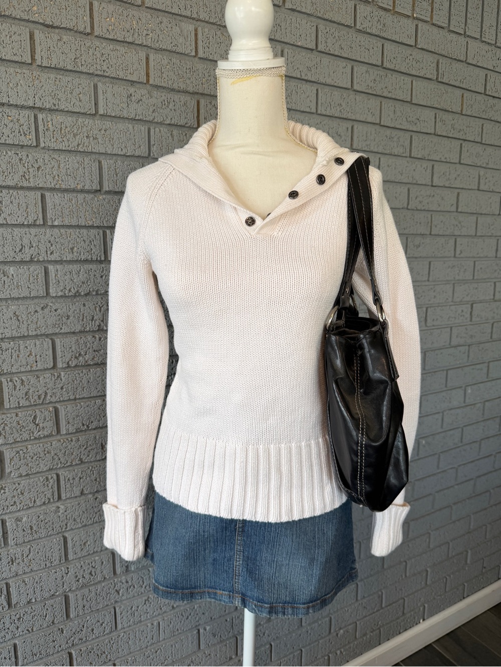 VTG Polo Ralph Lauren Cream Button-Neck Knit Sweater Size Small Old Money Preppy
